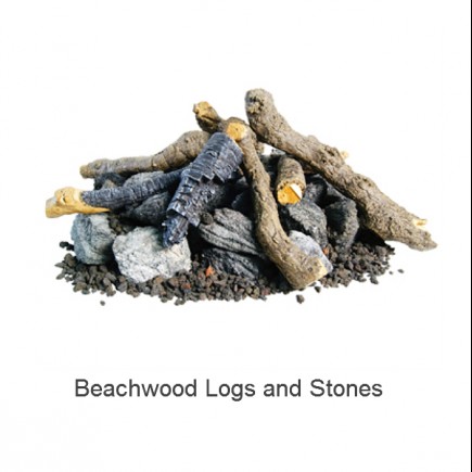 beachwood logs and stones