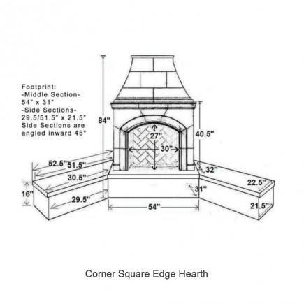 corner square edge hearth