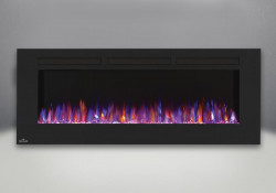 flames set on combined orange and blue fireplaces