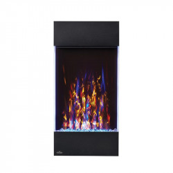 allure vertical shown with multi flame color blue ember bed lights and accent side lights on white