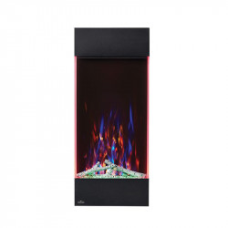 allure vertical shown with multi flame color green ember bed lights and accent side lights on red