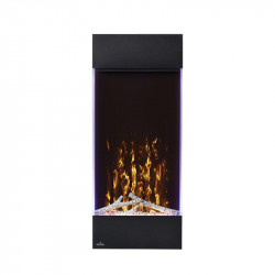 allure vertical shown with yellow flame color yellow ember bed lights and accent side lights on purple