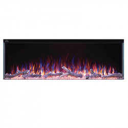 trivista 50 3 sided shown with multi color flame dark orange ember bed and purple accent
