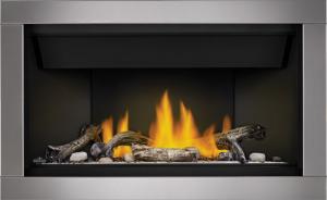 linear 36 shown with stainless steel surround and beach fire and shore fire kits combined