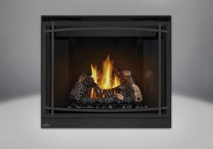 phazer log set mirro flame porcelain reflective radiant panels classic resolution front with black curved accent bars standard safety screen