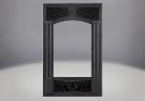 traditional facing kit in pewter finish with painted metallic black ornamental insets