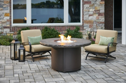 Marbleized Noche Beacon Round Gas Fire Pit Table