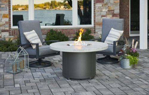  White Onyx Beacon Round Gas Fire Pit Table 