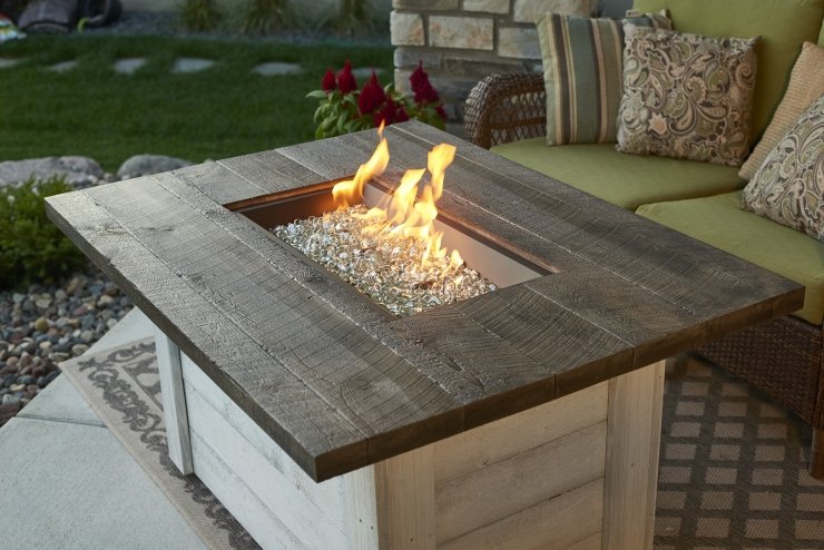 Alcott Rectangular Gas Fire Pit Table, Contemporary Gas Fire Pit Table