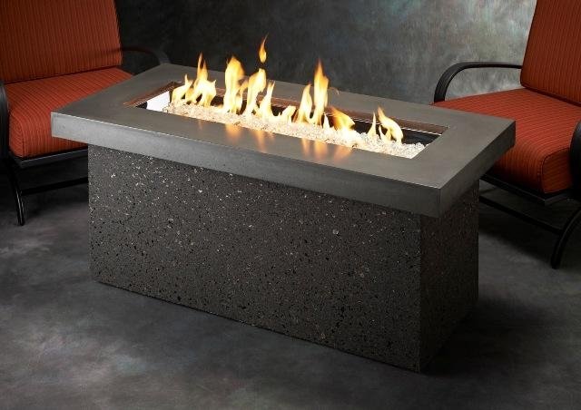 Grey Key Largo Linear Gas Fire Pit Table, Linear Outdoor Gas Fire Pit Table